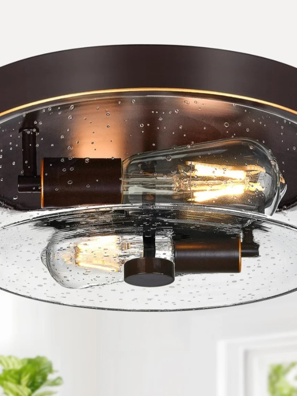 Modern Bronze Flush Mount Ceiling Light with Seeded Glass